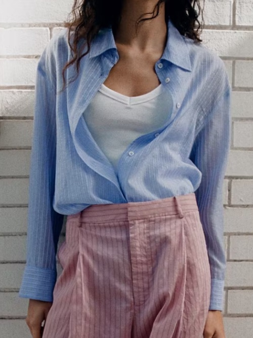 Mango Light Blue Pinstripe Button-Up Shirt STRIPED LYOCELL SHIRT 9067